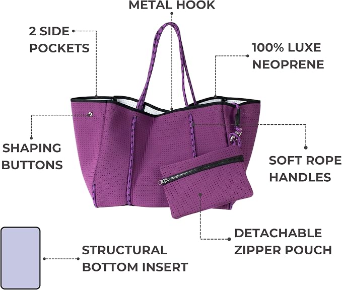 POPUPS Large Neoprene Tote Bag for Women - Everyday Designer Handbag for Travel Work and Beach with Pockets and Zipper Pouch - Image 6