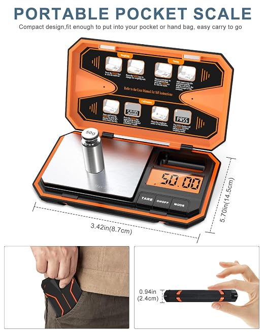 Digital Pocket Scale, 500g/0.01g High Precision Mini Grams Scale with 50g Calibration Weight, Digital Food Scale with LCD Display, 6 Units, Tare Function for Food, Jewelry, Coffee, Coin - Image 5