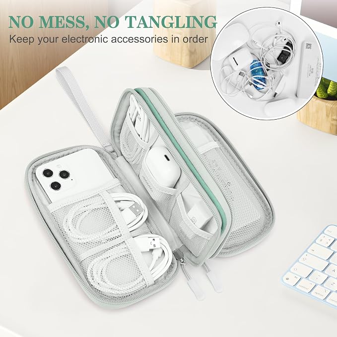FYY Electronic Organizer, Travel Tech Pouch, Cable Organizer Green Quilted | Wrist Strap, Waterproof, Double Layers Portable Electronics Travel Carrying Case for Cord, Charger, Daily Business Trips Use - Image 5