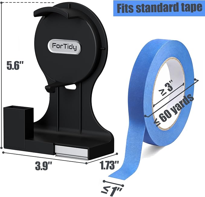 ForTidy Magnetic Masking Tape Holder, Painter's Tape Dispenser, Black | Removable Label System, Cutter Pen Holder, For Home Kitchen, Office, Fridge, Garbage, School (Tape and Pen Not Included) - Image 3