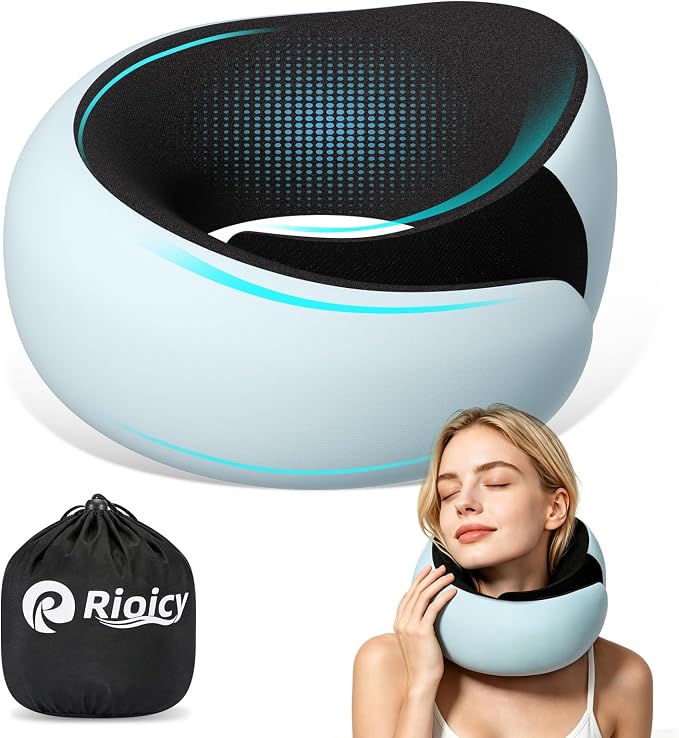 Travel Pillow for Airplanes, Memory Foam Airplane Neck Pillow for Train | Ergo Memory Foam Plane Travel Pillow, Travel Neck Pillows for Long Flights, Car, Train & Office Use by Rioicy