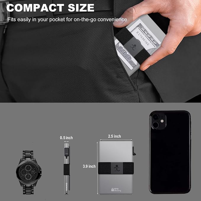 SEMORID Slim Aluminum Card Holder Wallet for Men, Durable Expandable Backplate, RFID Blocking Minimalist Metal Pop Up Wallet, Holds 12 Cards Plus Cash (Grey) | Durable Expandable Backplate Compact Smart Metal Pop Up Wallet Front Pocket Holds 12+ Cards ... - Image 6