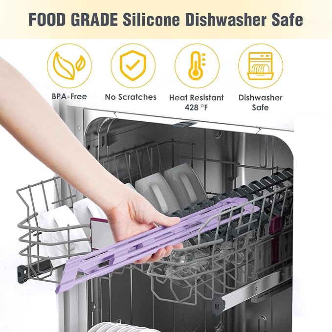 Tomorotec Triangle Roll Up Dish Drying Rack with Silicone Coating, Purple | 304 Stainless Steel with BPA-Free Silicone, Triangle Design Maximizes Sink Corner Space, Fits Compact Kitchens And RVs - Image 6