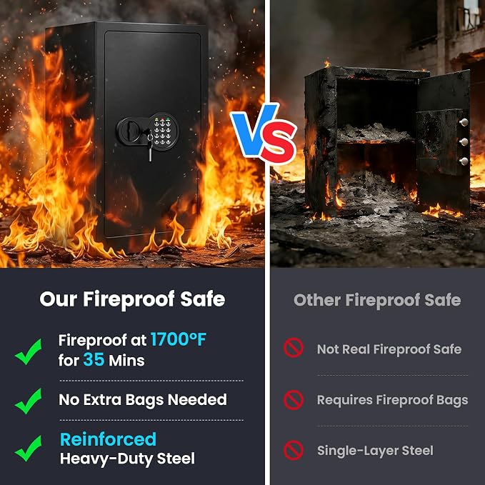 7.5 Cu Ft Fireproof Safe Box for Home,Digital Keypad,35-Min Fire Protection | 35-Min Fire Protection at 1700°F, 3-Removable Shelves, Smart Alarm & Anti-Pry Security, External Emergency Power, Silent Mode - Image 4