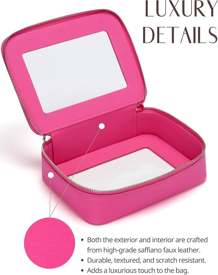Clear Makeup Bag Travel Cosmetic Case Transparent Toiletry Bag with Zipper, Portable Make Up Organizer Traveling Compact Car Bag for Essentials, Hotpink, Medium - Image 4