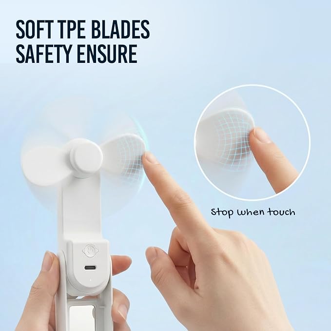 3-in-1 Portable Handheld Fan with Mirror & Flashlight - Mini Personal Fan, 22H Cooling, USB Rechargeable Travel Fan for Women, Makeup, Concerts & Summer (White) - Image 6