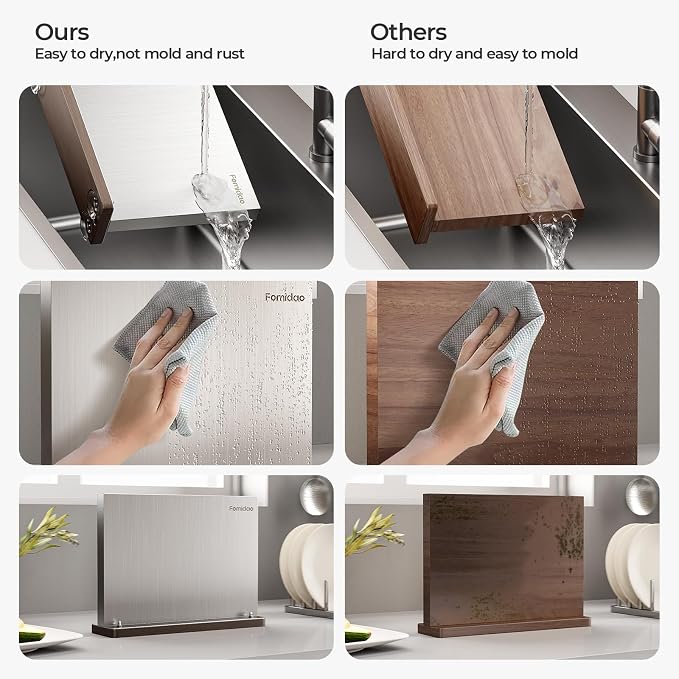 Magnetic Knife Block,Stainless Steel Magnetic Knife Holder Rack for Kitchen Counter,Strong Double Sided Magnet Knife Storage Stand with Wood Base - Image 4