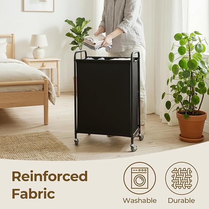 GRANNY SAYS Laundry Hamper, Slim Basket with Wheels and Handles, Black, 80L | Heavy Duty Metal Frame, Silent Rolling Cart for Clothes in Bedroom, Bathroom, Dorm - Image 4