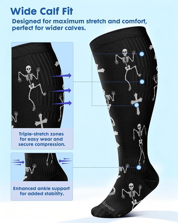 3-Pair Wide Calf Compression Socks for Women | 20-30mmHg Graduated Support, Easy On & Off, Knee High Length, Ankle Support, Travel Nurse Daily Wear, Cute Patterned - Image 4