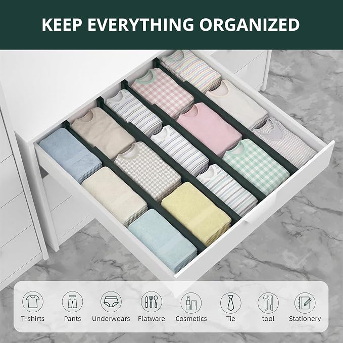 Expandable Bamboo Drawer Dividers Organizers, Drawer Separators Splitter,17-22 inches Long Adjustable Spring-loaded Organizer for Large Utensil, Clothes, Tools(Dark Green) - Image 3