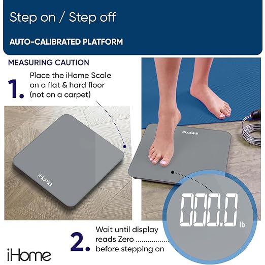 iHome Digital Scale, Bathroom Scale, Batteries Included, Scale Body Weight, Weight Scale, Digital Scale, Bathroom Scales for Weight, Digital Scales for Body Weight (Grey) - Image 4