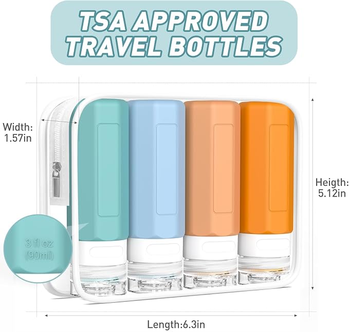 Redfly Travel Bottles for Toiletries, Tsa Approved 3oz Travel Size Containers, Leak Proof Travel Size Toiletries Bottles Silicone, BPA Free Refillable Shampoo Conditioners Essentials Kit, Mixed - Image 5
