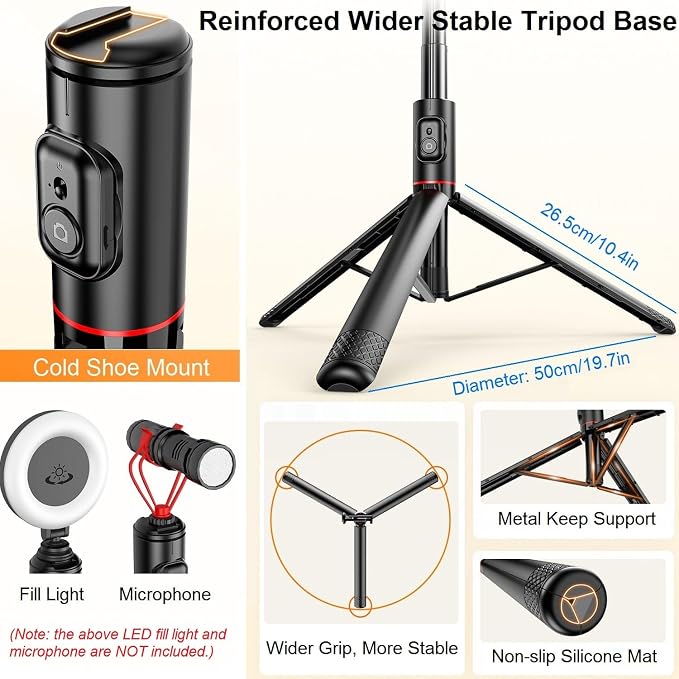 72" Phone Tripod & Selfie Stick - Tripod for iPhone Cell Phone Tripod Stand Holder w Cold Shoe Mount, Portable Travel Tripods for iPhone 16 15 14 13 Pro Max Android Video Recording Vlog - Image 5