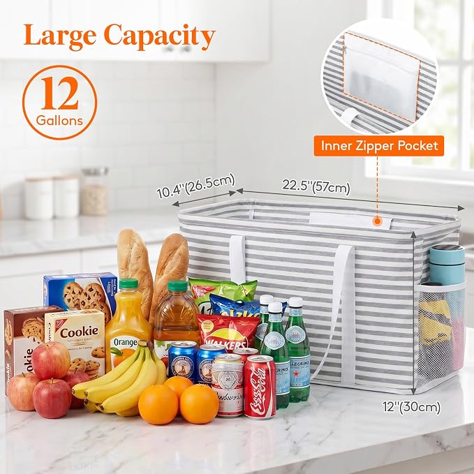 Lifewit Extra Large Tote Bag, Reusable Grocery Bags with Metal Wire Frame and Handles - Image 3