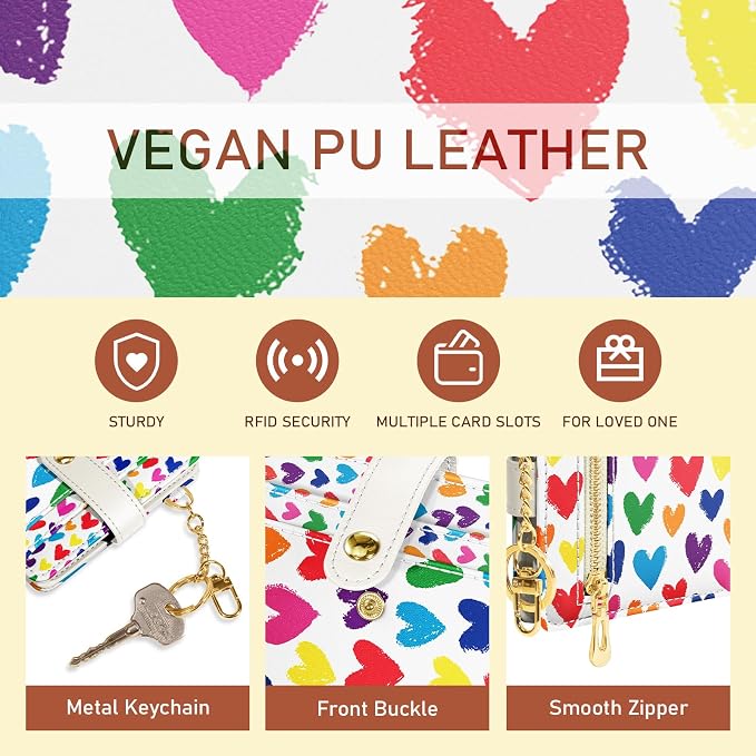 Jogjam Raining Hearts Rfid Women Wallet, Small Slim Thin Credit Card Holder | PU Leather Bifold Cash Zipper Coin Pocket ID Window, for Female Ladies Teen Girls Girly Gifts - Image 6