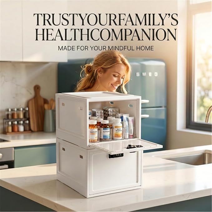 Medicine Lock Box for Safe Medication, 10L Lockable Storage Box for Fridge/Snacks Food, Phone Lock Boxes with Combination Code for Home/Dorms/Office Storage (1, Milky White) - Image 5