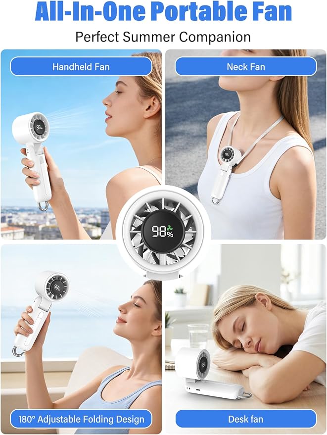 AI Handheld Fan Turbo, 100-Speed Portable Fan Rechargeable, Mini Fan with 12800 RPM Strong Airflow, Foldable 4-in-1 Personal Fan for Travel, Camping, Beach & Office, USB-C & Lightweight & Quiet - Image 5