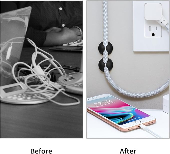 12PCS Black Adhesive Cable Clips Cord Organizer for Wire Management | Residue-Free Strong Adhesive, No-Drill Install, For Charger Headphone Cords, Home Office Desk Car Nightstand, Wire Organizer - Image 5