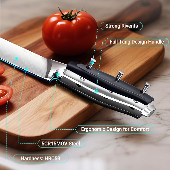 4PSC Knife Block Set With Magnetic Knife Block Holder, Ultra-Sharp Japanese Kitchen Knife Set, High-carbon Steel Chef Knife Sets With Full Tang Handle Design - Image 2