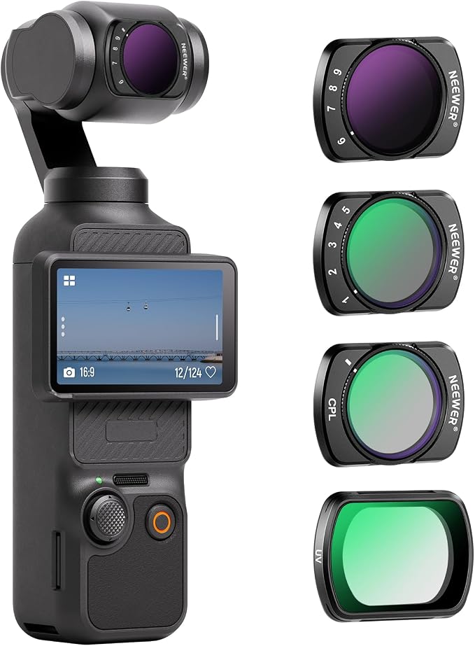 NEEWER Filter Set Compatible with DJI Osmo Pocket 3 / Pocket 4 / Xtra Muse, 4 Pack Magnetic ND Filter Action Camera Accessories Kit (UV + CPL + Variable ND2-32 + ND64-512) by Neewer