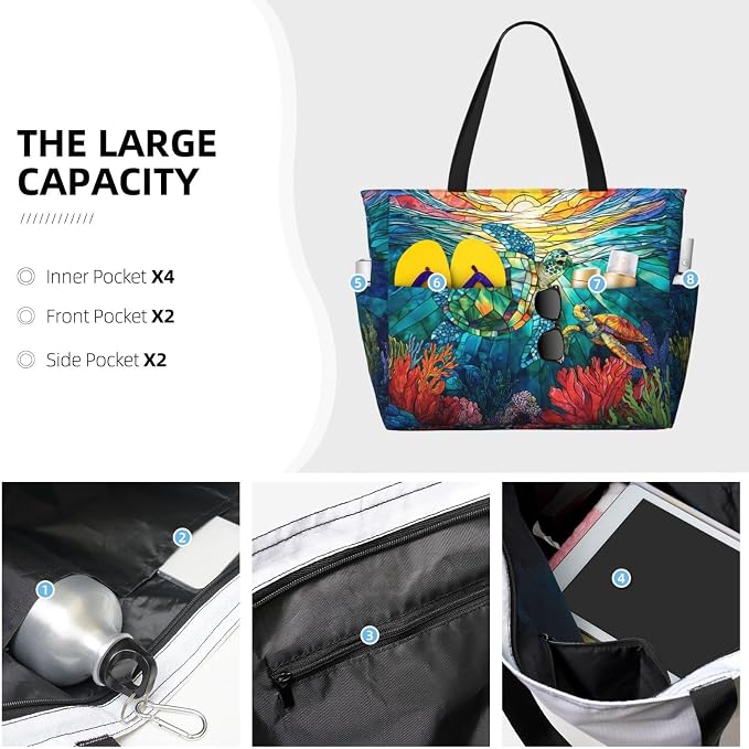 Beach Bag Tote Bags Waterproof Sandproof for Women Large Beach Tote Pool Bag Foldable with Zipper for Travel Weekend - Image 4