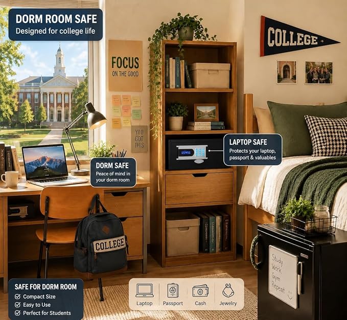 28 lb Hotel Dorm Safe Box, 17" Laptop Safe with Audit Trail | Audit Trail, Hotel Mode, Admin Password, Silent Keypad, Backlit LED, Fits Laptop & Documents, 1.36 cu. ft. Commercial Safe - Image 2