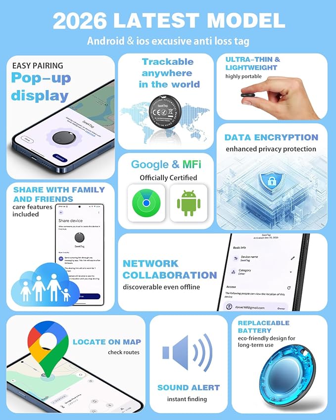 Air Tags for Android,Air Tags-4 Pack Android,Air Tracker Tags with 4 Case,2 Year Battery Life,Google & Apple Find Trackers for Google'S Find Hub App & Apple Find My,IP65 Waterproof Luggage Tracker - Image 3