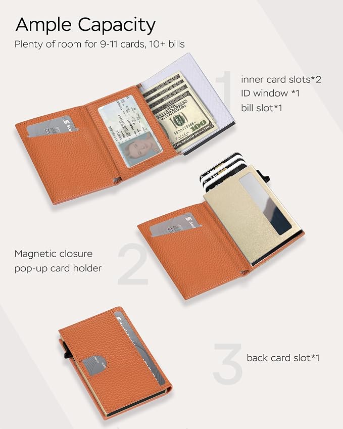 RFID Wallet for Women - Small Minimalist Trifold | 2026 Trendy Vibrant Orange, Anti-Theft Pop Up Card Holder, Ultra Slim Fits Most Bags, Holds 11 Cards 10+ Bills, Gift for Her - Image 4