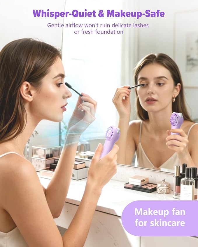 Portable Handheld Fan, Cute Bear Mini Fan with 11000 RPM High Speed, Rechargeable Personal Fan with 4 Speeds, Pocket Small Fan for Travel, Makeup, Lash, Gifts for Women Girl - Purple - Image 2