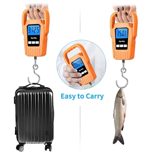 SKEAP Digital Fish Scale Hanging Scale Fishing Scale,110lb/50kg Luggage Scale,Upgrade Large Handle & Backlit LCD Display, Electronic Balance Digital Fishing Postal Scale,Orange,Fishing Gifts for Men - Image 6