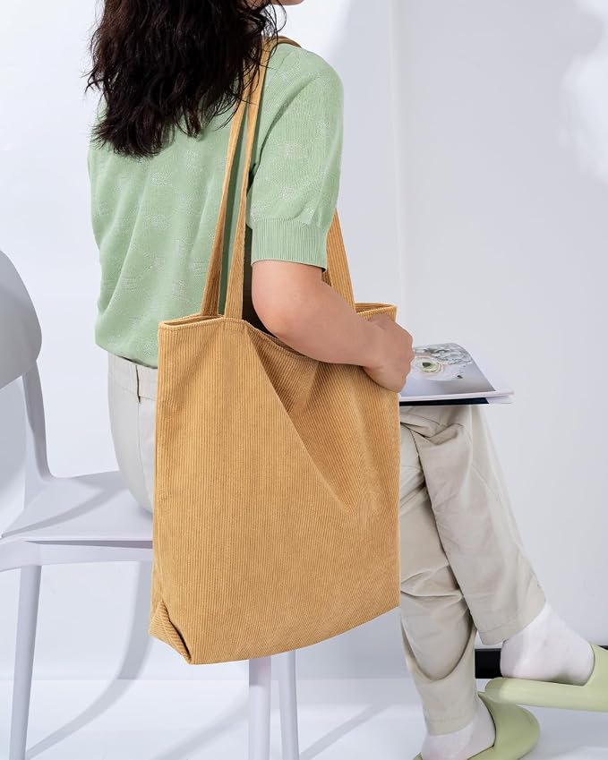 Iioscre Corduroy Tote Bag for Women,Hobo HandBags with Zipper | Large Capacity Casual Shoulder Bag with Inner Pockets for Shopping Work Daily Travel. - Image 2
