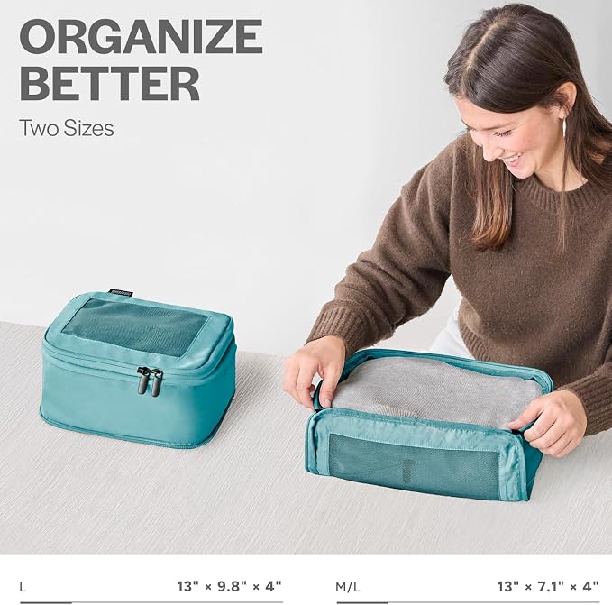 Compression Packing Cubes for Travel, 2-Pack, Teal | Solves overpacking, 2-Piece set fits most carry-ons, 50% Space savings, Compression luggage organizer bags - Image 3