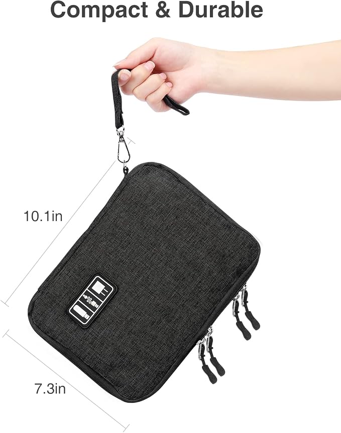 Double Layer Cable Organizer Bag, Portable Cord Storage Case, Flat Electronic Organizer Travel Case, Portable Tech Bag for Cable/Cord Storage/iPad (up to 7.9")/Wall Charger/Electronics - Image 4