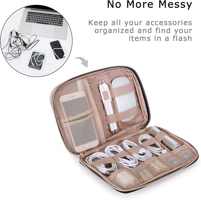 BAGSMART Large Electronics Travel Organizer Case for Women, Pink | Travel Essentials, Cord Organizer, Cable Organizer Bag, Travel Accessories for Women - Image 2
