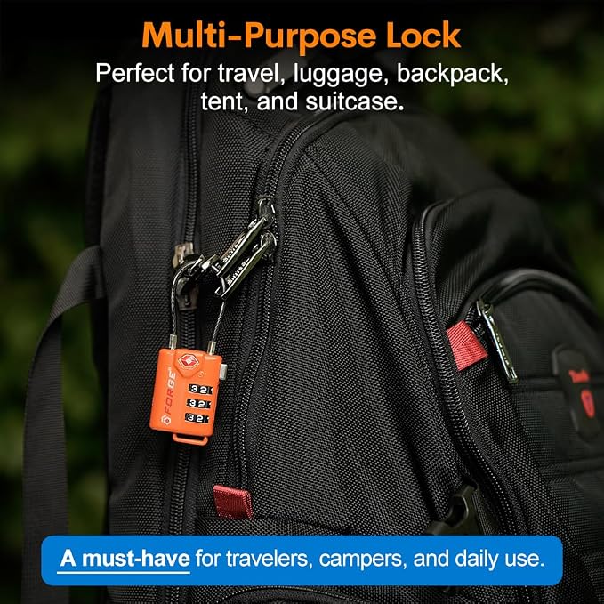 TSA Approved Cable Luggage Locks, Re-settable Combination with Alloy Body, Orange 2 Locks. - Image 7