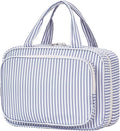 Narwey Striped Travel Toiletry Bag for Women Large Hanging Makeup Bag Organizer Toiletries Bag for Full Size Essentials Accessories Cosmetics (Greyish Blue Stripe (Large)) by Narwey