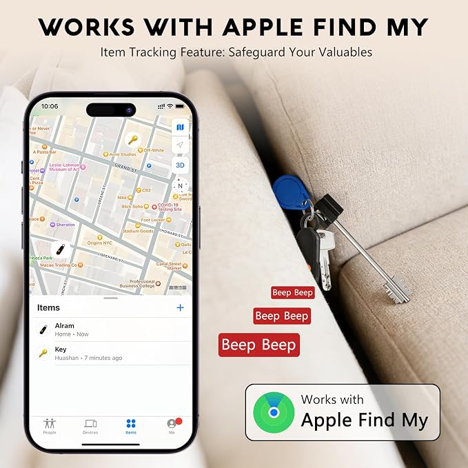Personal Safety Alarm for Women, Rechargeable 135dB Siren with Flashing Light, Anti-Loss Locking Pin, Keychain SOS Alarm Works with Apple Find My, Kids, Seniors, Night Runners, iOS Only, White - Image 4