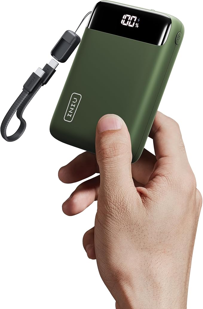 INIU Portable Charger, Smallest 20000mAh 22.5W Fast Charging Power Bank | USB-C Cable, Flight-Safe, Travel Essentials, Flashlight, Battery Pack for iPhone 17 Samsung Xiaomi Google, Mini Size, Green by INIU