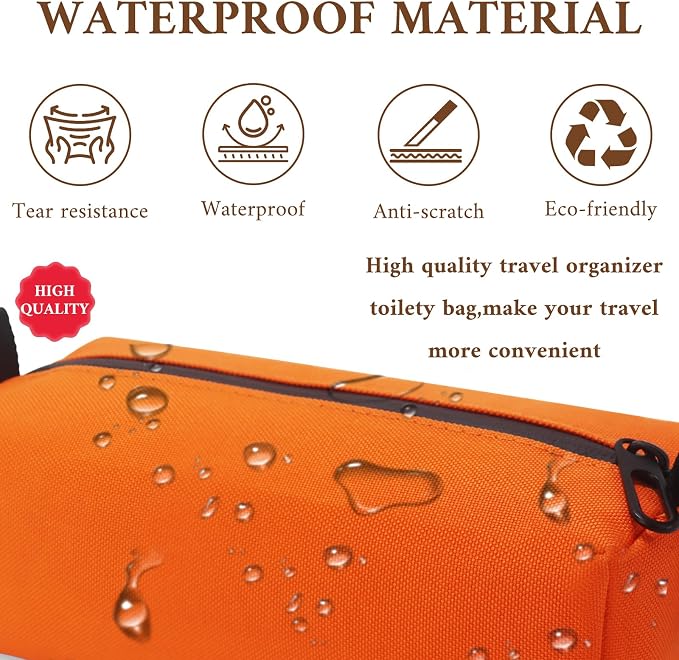 Small Toiletry Bag for Men, Travel Bag Waterproof and Foldable for Storage Mini Toiletry Bag Equipped With Carabiner for Easy Portability (orange) - Image 3