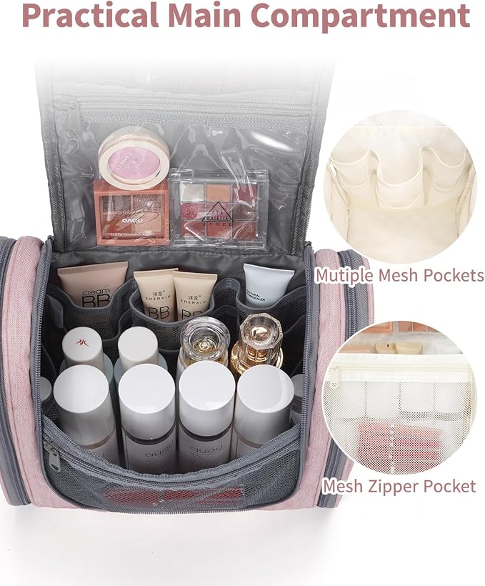 Narwey Hanging Toiletry Bag for Women Travel Makeup Bag Organizer Toiletries Bag for Cosmetics Essentials Accessories(Large, Pink) - Image 3