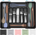 ukeetap Extra Large Expandable Silverware Organizer, Flatware Tray, Black | BPA-Free Food-Safe Kitchen Utensil Cutlery Drawer Organizer, Adjustable Silverware Holder for Spoons Forks Knives by ukeetap