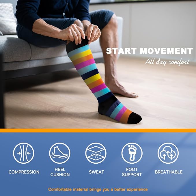 cerpite Compression Socks for Women & Men 6 Pairs Knee High Compression Socks 20-30 mmhg Best for Running,Nurse,Travel - Image 6