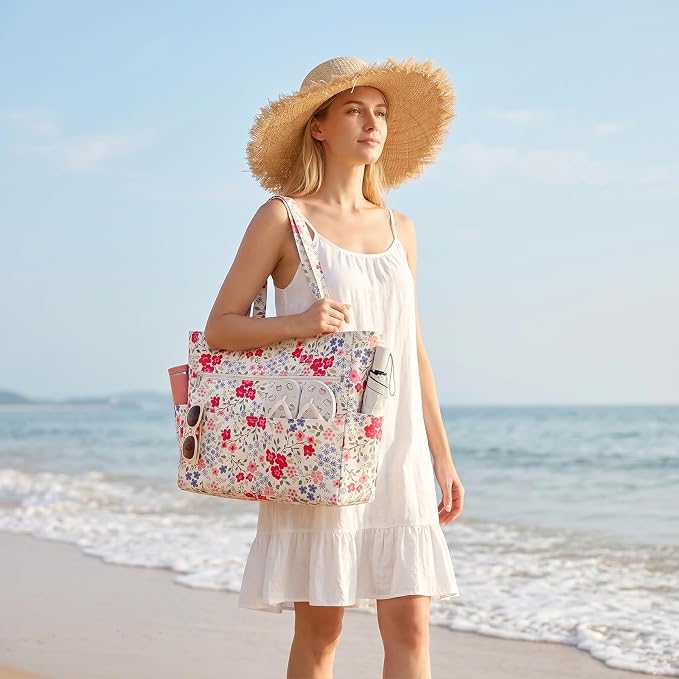 Large Beach Bags for Women, Waterproof Sandproof Beach Tote Bags Swim Pool Bags with Zipper & Wet Pocket Family - Image 2