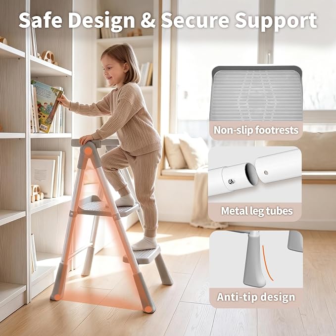 Foldable Toddler Standing Tower, Kitchen Helper Stool for Kids 1.5-6 Years | Safety Rail & Net Foldable Design Non-Slip Stable Easy Clean Portable Space Saving Storage Quick Assembly Montessori Grey - Image 7