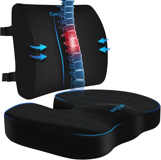 CushZone X-Large Seat Cushion and Lumbar Support Pillow for Office, Black | Thick Memory Foam for Sciatica Pain Relief & Posture Correction, Non-Slip Chair Cushions for Car, Wheelchair and Travel by CushZone