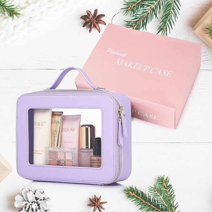Pinkmik Clear Makeup Bag, (Purple, L) | Mahjong Tiles Bag ,Travel Cosmetics and Toiletries Case, Portable Makeup Organizer,Car Bag with Zipper,Waterproof, - Image 7