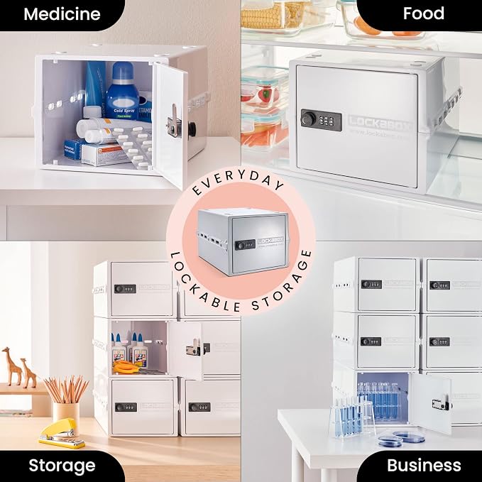 Lockabox One™ | Premium Lock Box | Medium Combination Lock Box For Food, Medicine & Home Safety | External Size 12 x 8 x 6.6 inches (Opal White) - Image 3