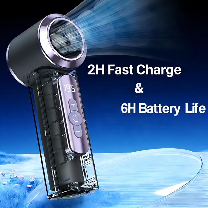 Portable Fan For Travel,Handheld Mini Fan 6 hours battery life with LED Display,6-Speed Mini Rechargeable Fan for Outdoor & Office & Indoor - Image 5