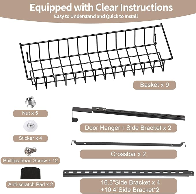 ElegantArray 9-Tier Pantry Door Organizer, Black | Over The Door Pantry Organizer Rack and Storage, Hanging Spice Rack Shelves Door, Home Office Laundry Room Bathroom & Kitchen - Image 8