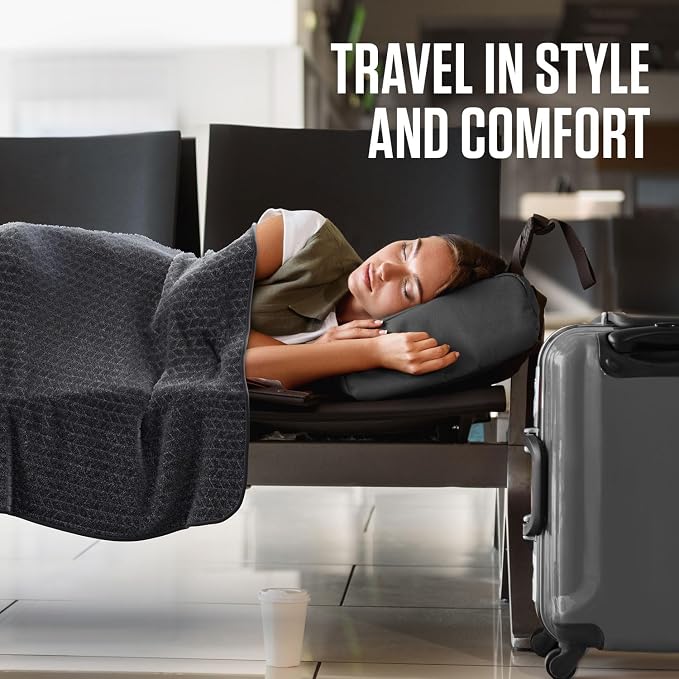 VENTURE 4TH Travel Blanket Pillow, 2-in-1 Soft Plush - Gray | 68"x42" ultra-soft micro plush Blanket. Folds into portable Pillow Case with Travel Sleeve & Clip. Lint-free, no shedding. - Image 9